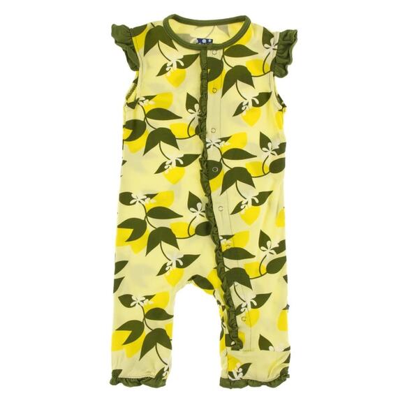 Kickee Pants Print Ruffle Tank Romper in Lime Blossom Lemon Tree yellow green - Picture 4 of 4